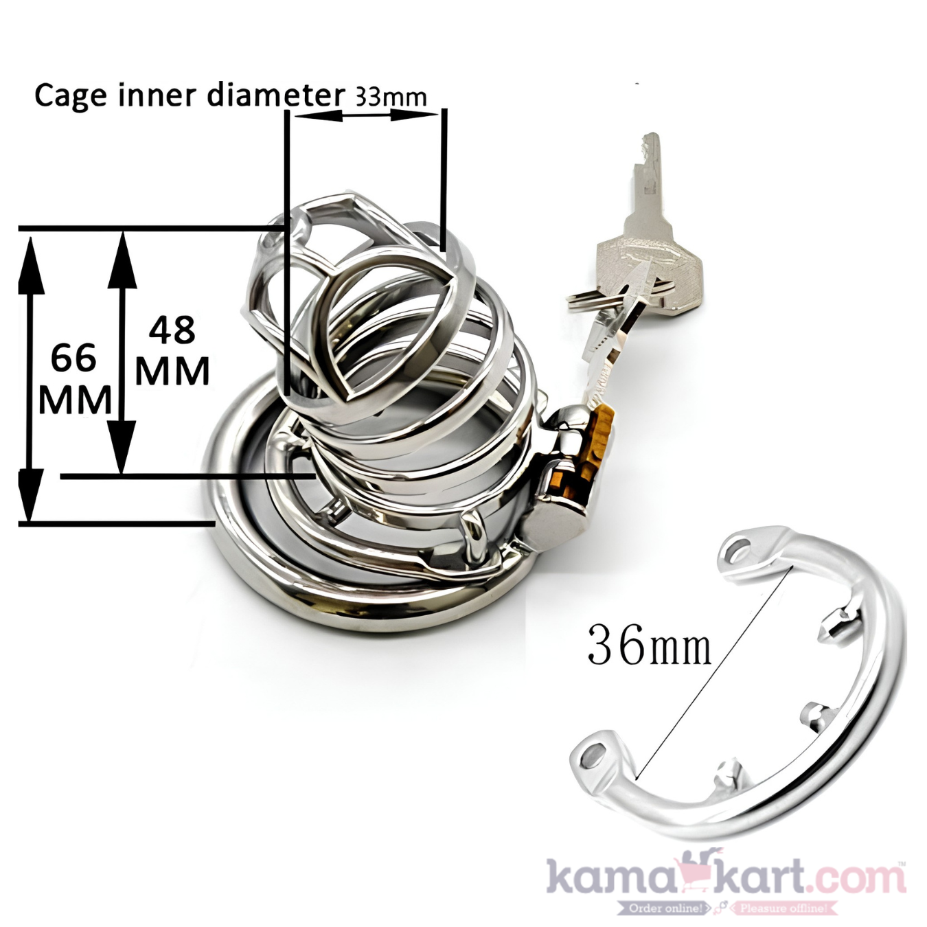 Stainless Steel Male Chastity Cage | Hidden Lock, 50 mm Ring