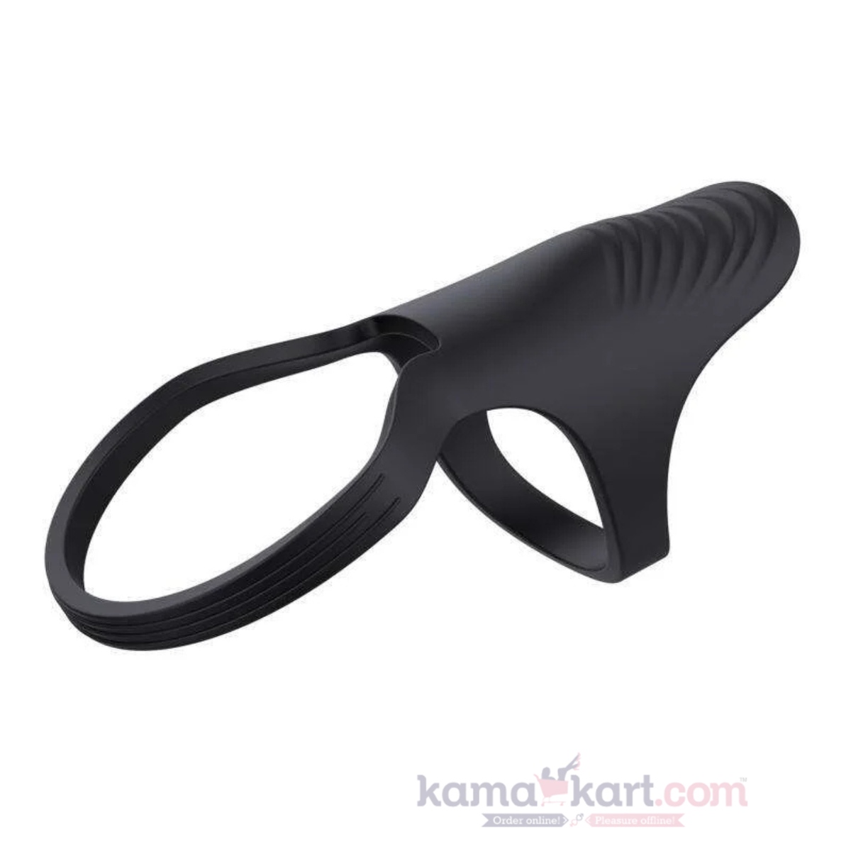 Black Silicone Cock Ring with Textured Stimulation Sleeve – Stretchable Dual-Function Design