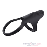 Black Silicone Cock Ring with Textured Stimulation Sleeve – Stretchable Dual-Function Design
