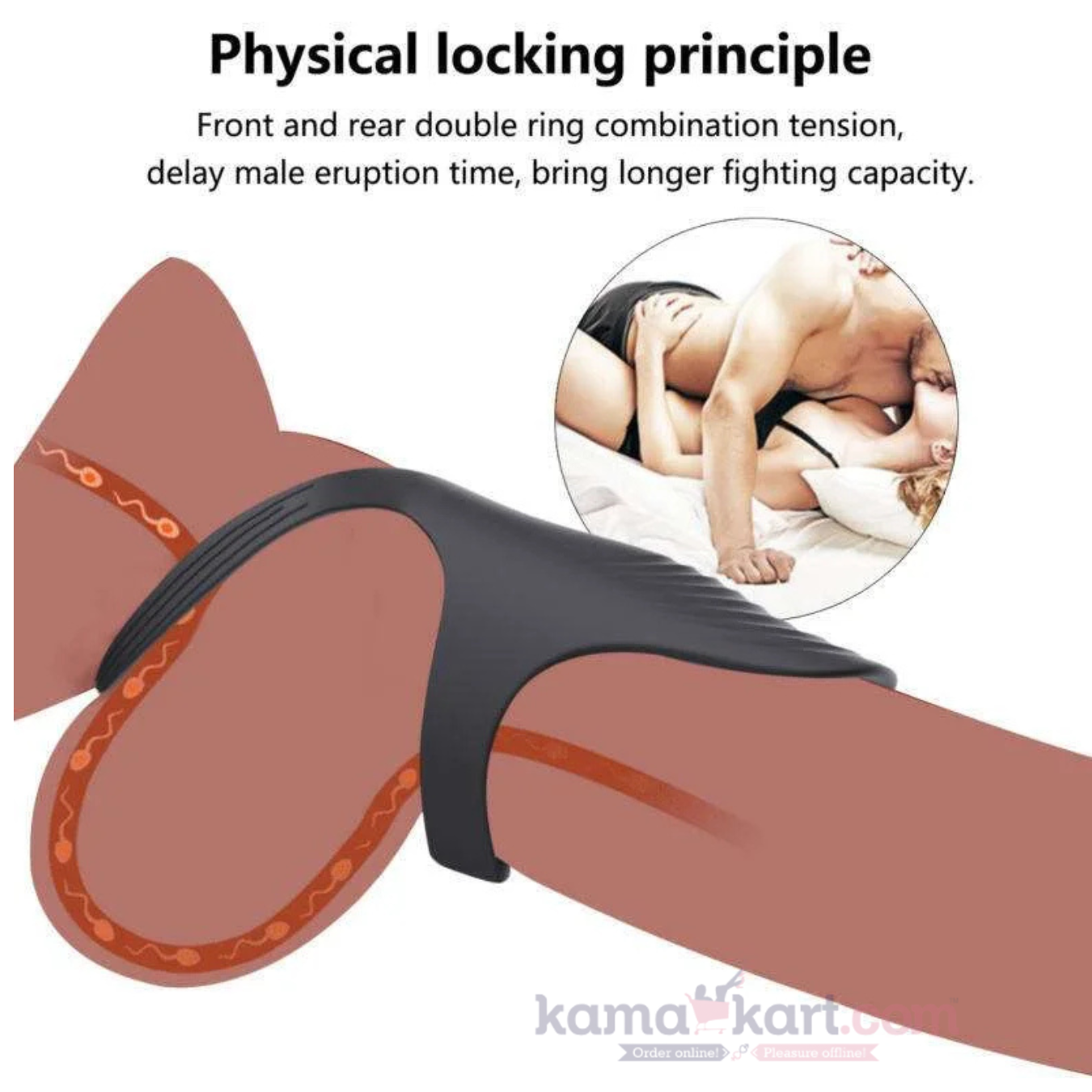 Black Silicone Cock Ring with Textured Stimulation Sleeve – Stretchable Dual-Function Design