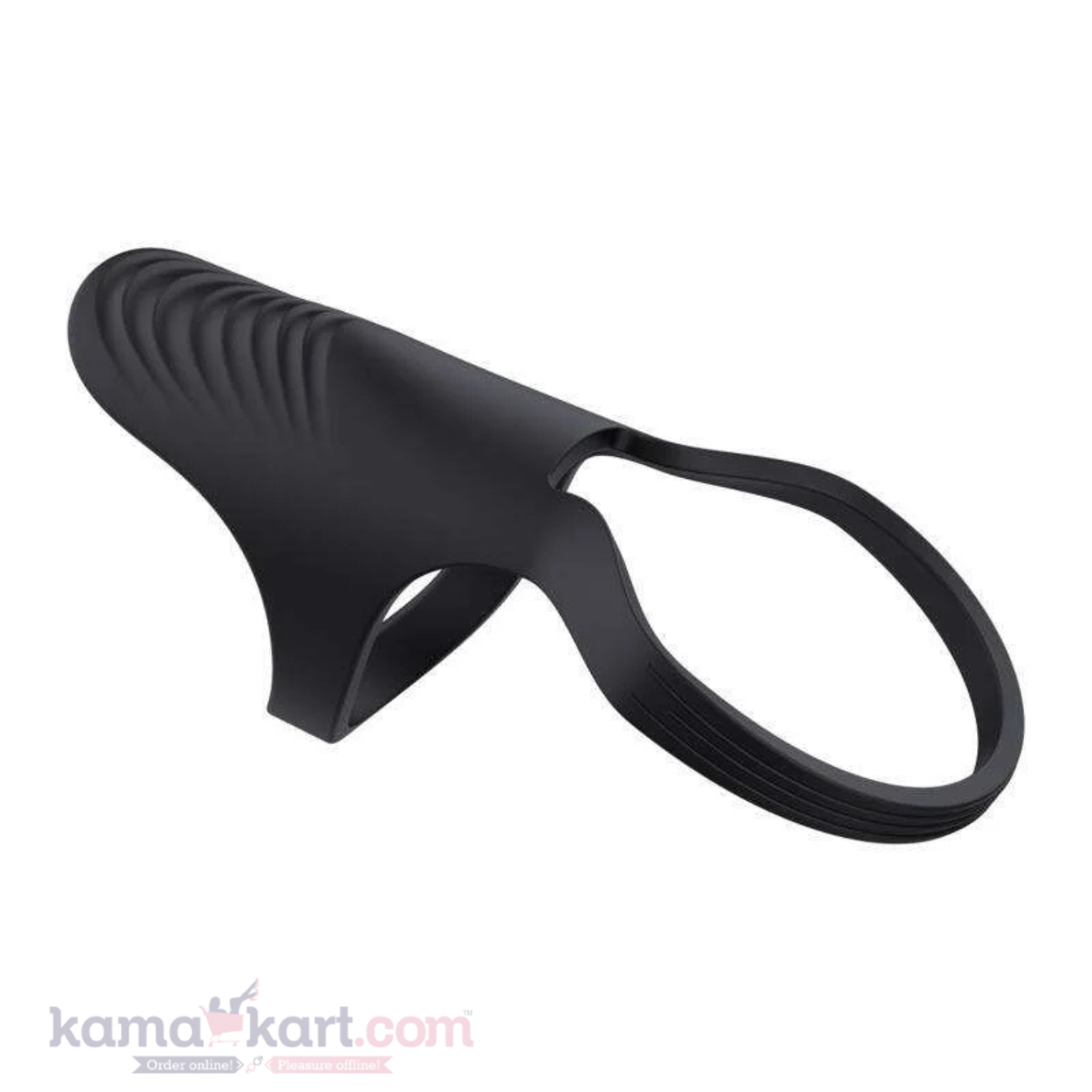 Black Silicone Cock Ring with Textured Stimulation Sleeve – Stretchable Dual-Function Design