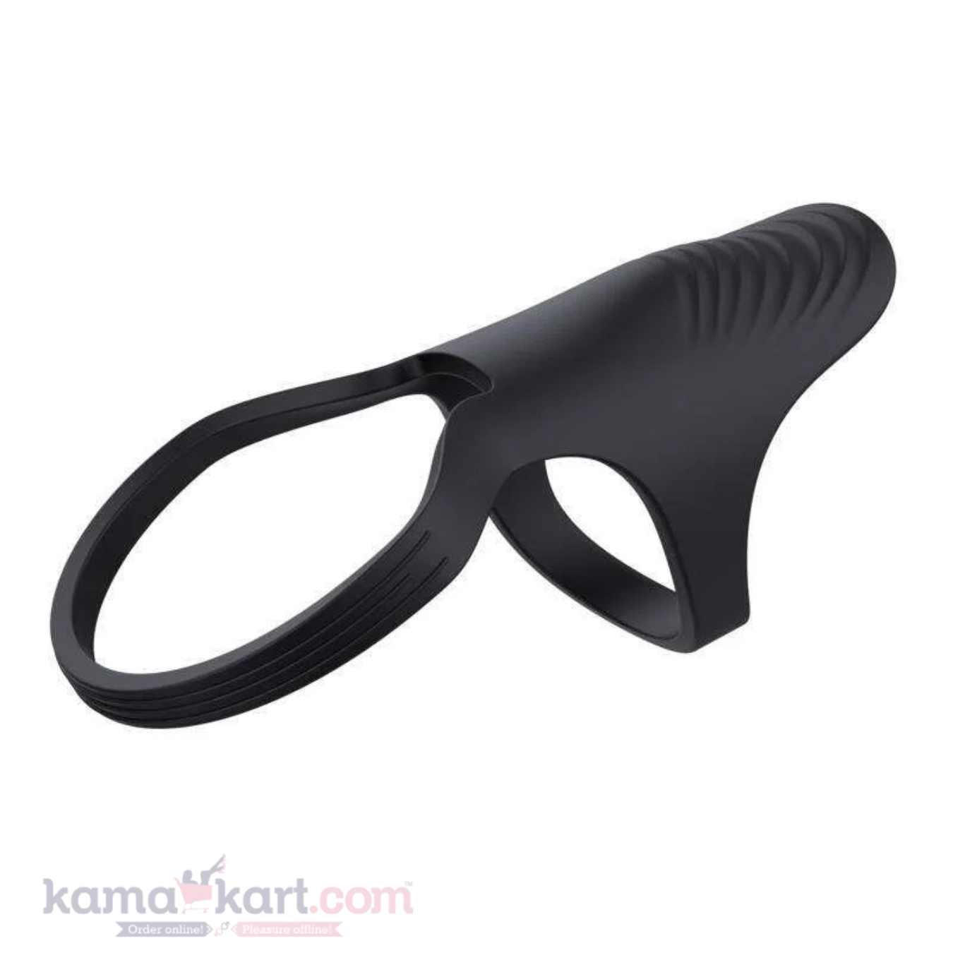 Black Silicone Cock Ring with Textured Stimulation Sleeve – Stretchable Dual-Function Design