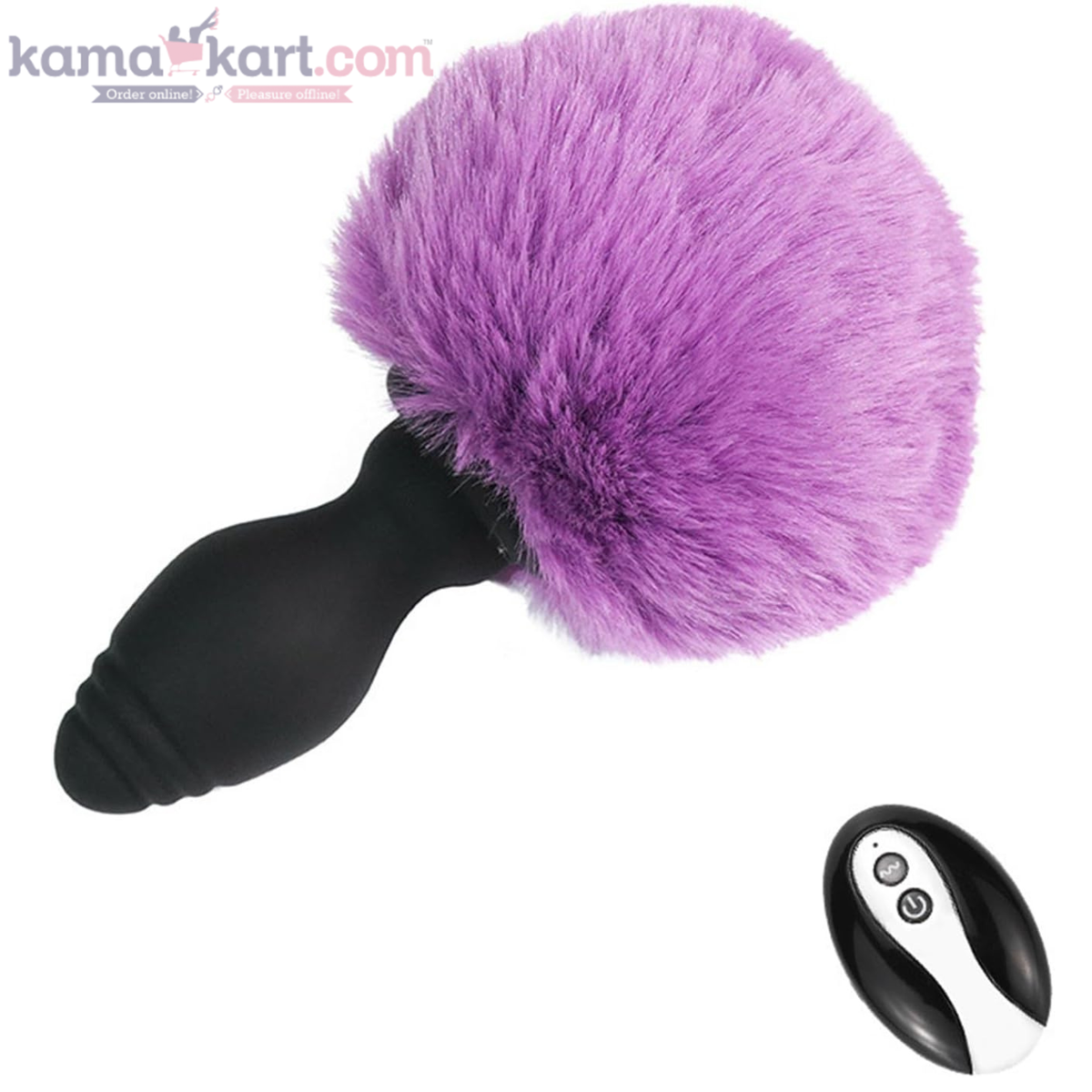 Silicone Vibrating Anal Plug with Colourful Fur Ball Tail & Remote Control