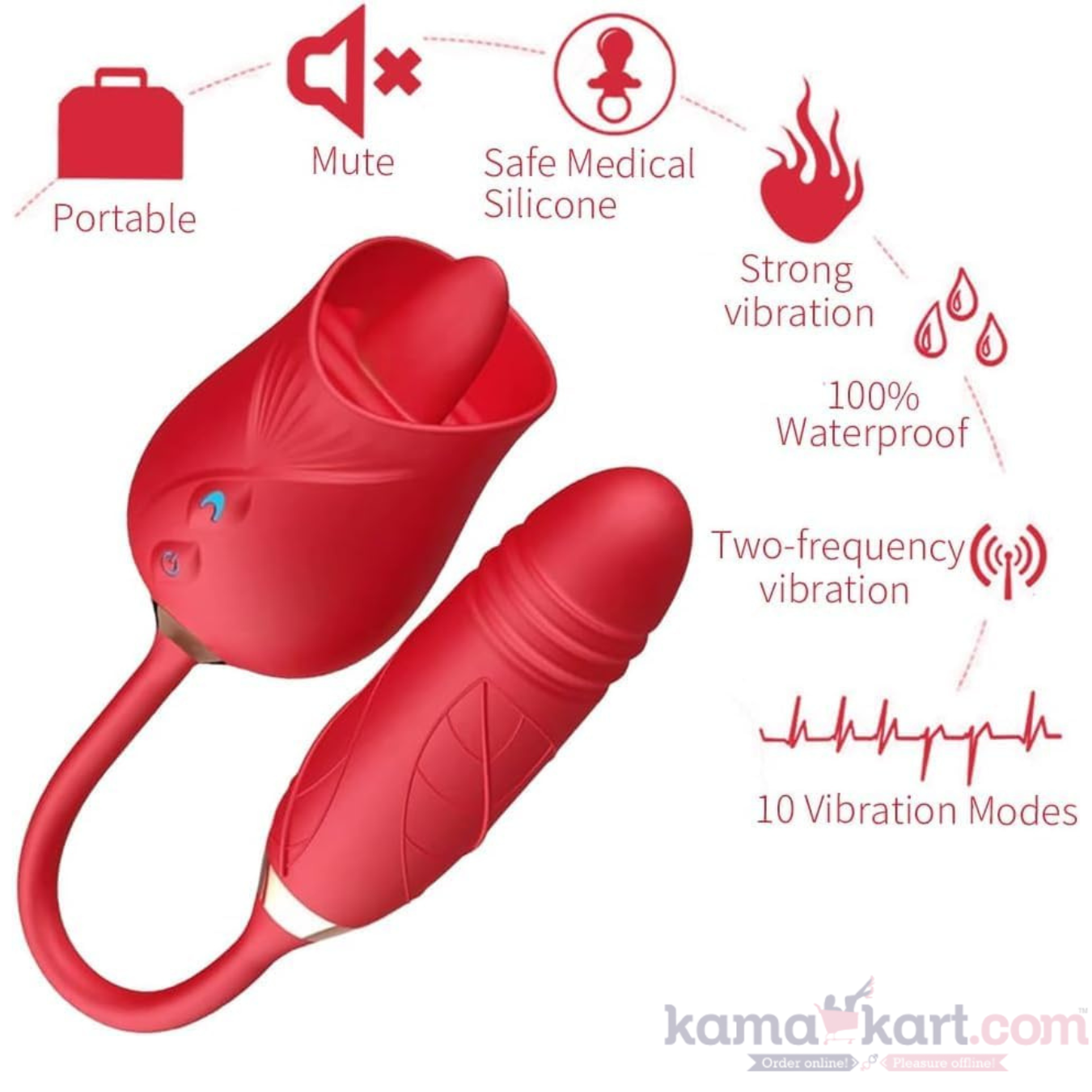 3-in-1 Rose Toy – Tongue, Thrusting &; 10-Mode Vibration