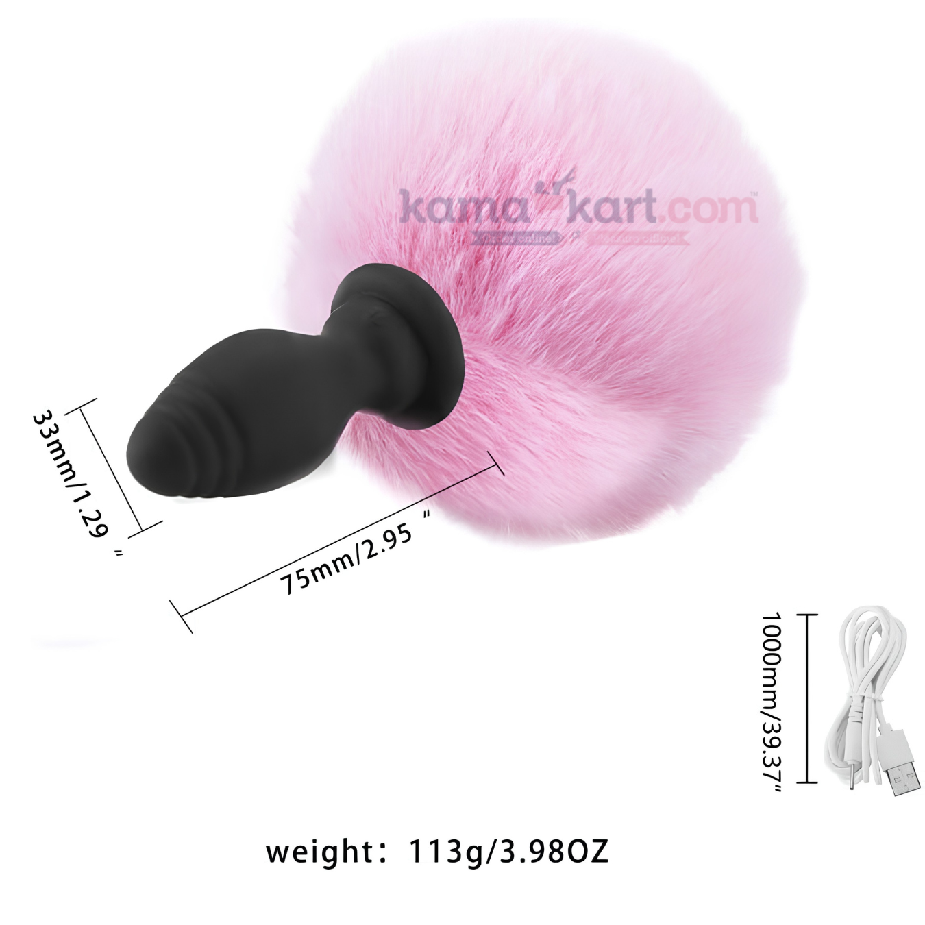 Kamajoy USB Rechargeable Vibrating Anal Plug with Furry Tail