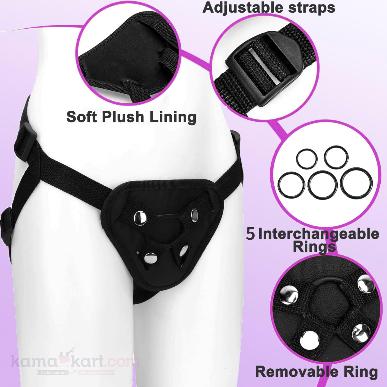 Premium Adjustable Strap-On Harness with 5 Interchangeable O-Rings